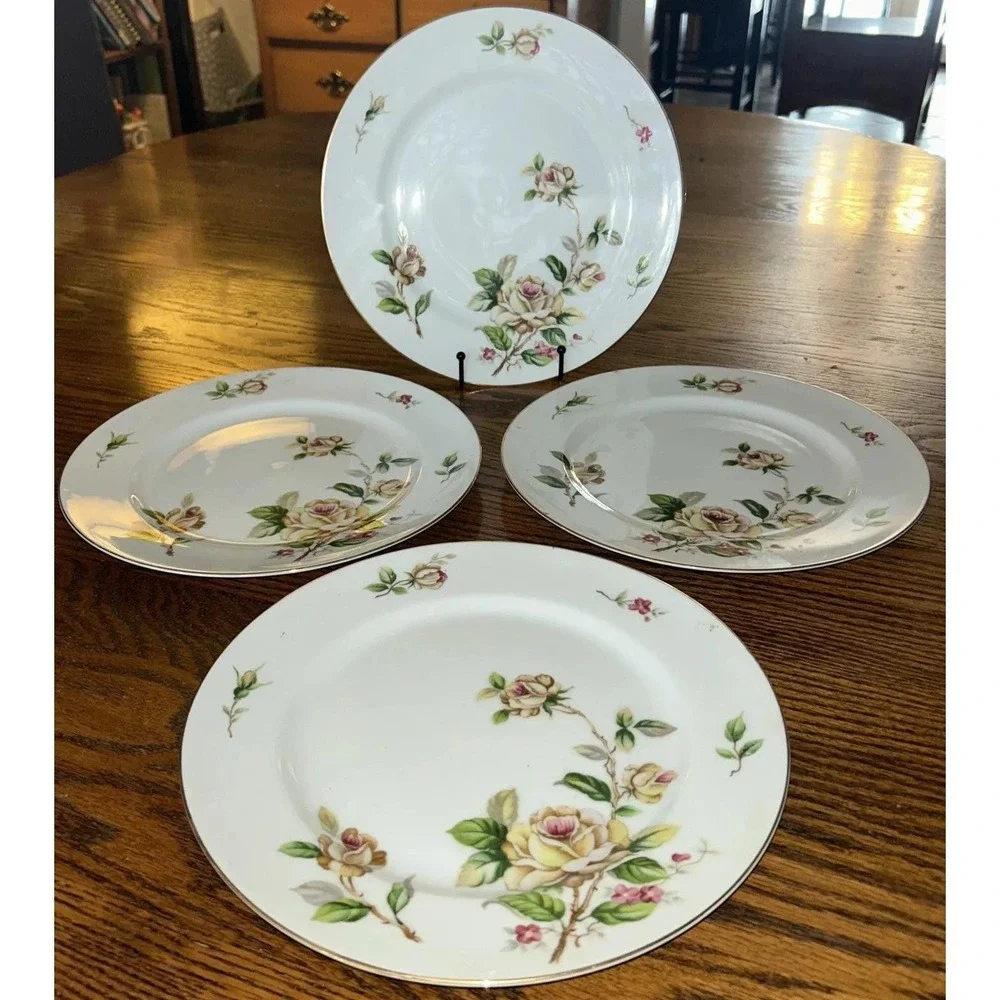 Lynmore Golden Rose Dinner Plates Set 4 Cottagecore French Country China MCM
